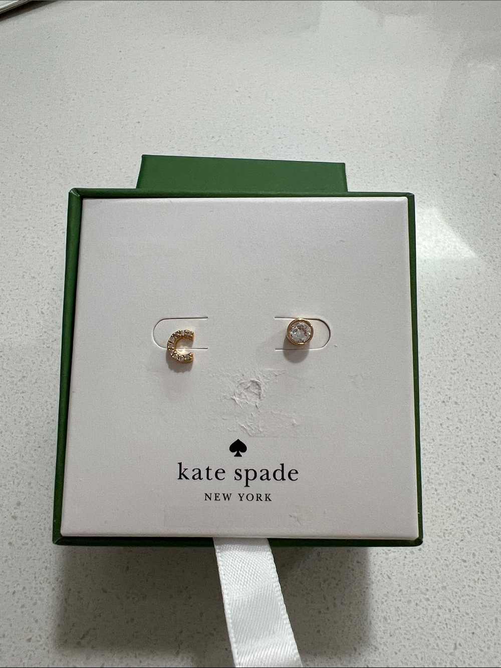 kate spade Gold Crystal initial 'C' and Solitaire Stud Earring Set